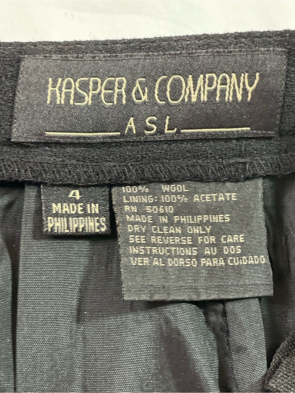 Kasper & Company ASL Vintage Wool Maxi skirt black High Waisted lined front slit - Picture 7 of 7